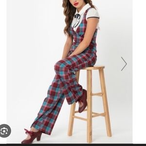 Voodoo Vixen Red and Blue Plaid Jumpsuit